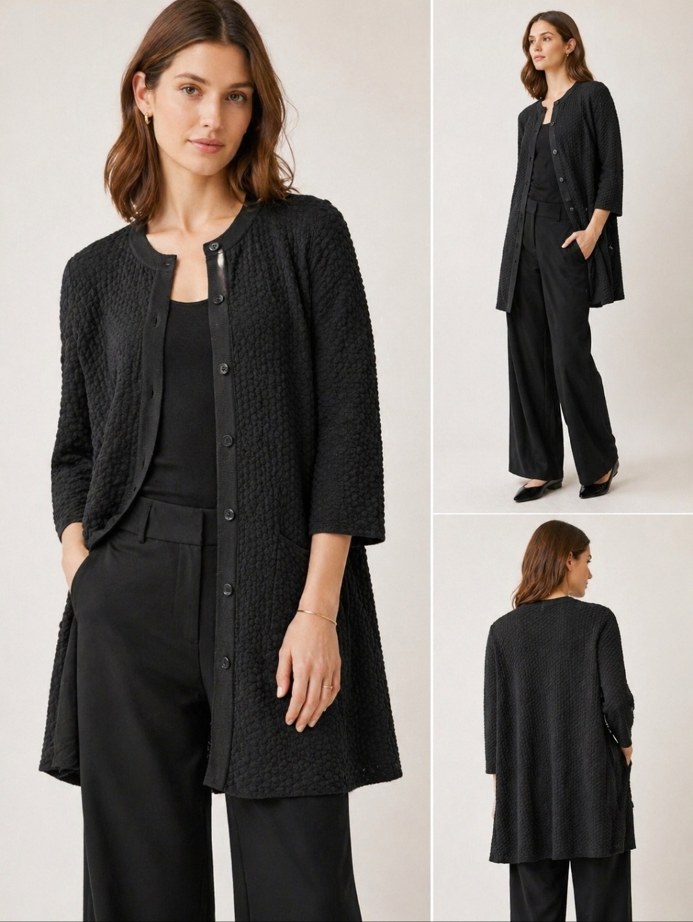 COS Textured Black Button Front Cardigan Tunic | Minimalist Chic | Size S